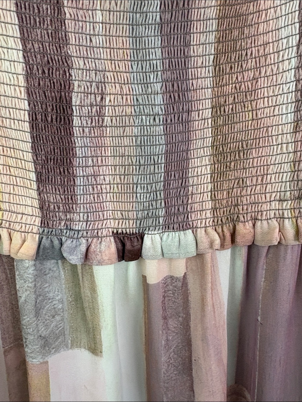Aritzia Smocked Patchwork Mini Dress — Mauve & Blush Tones size S - Picture 9 of 14
